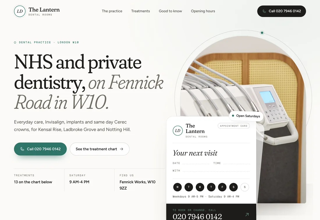 Example website for The Lantern Dental Rooms, a dental practice in London